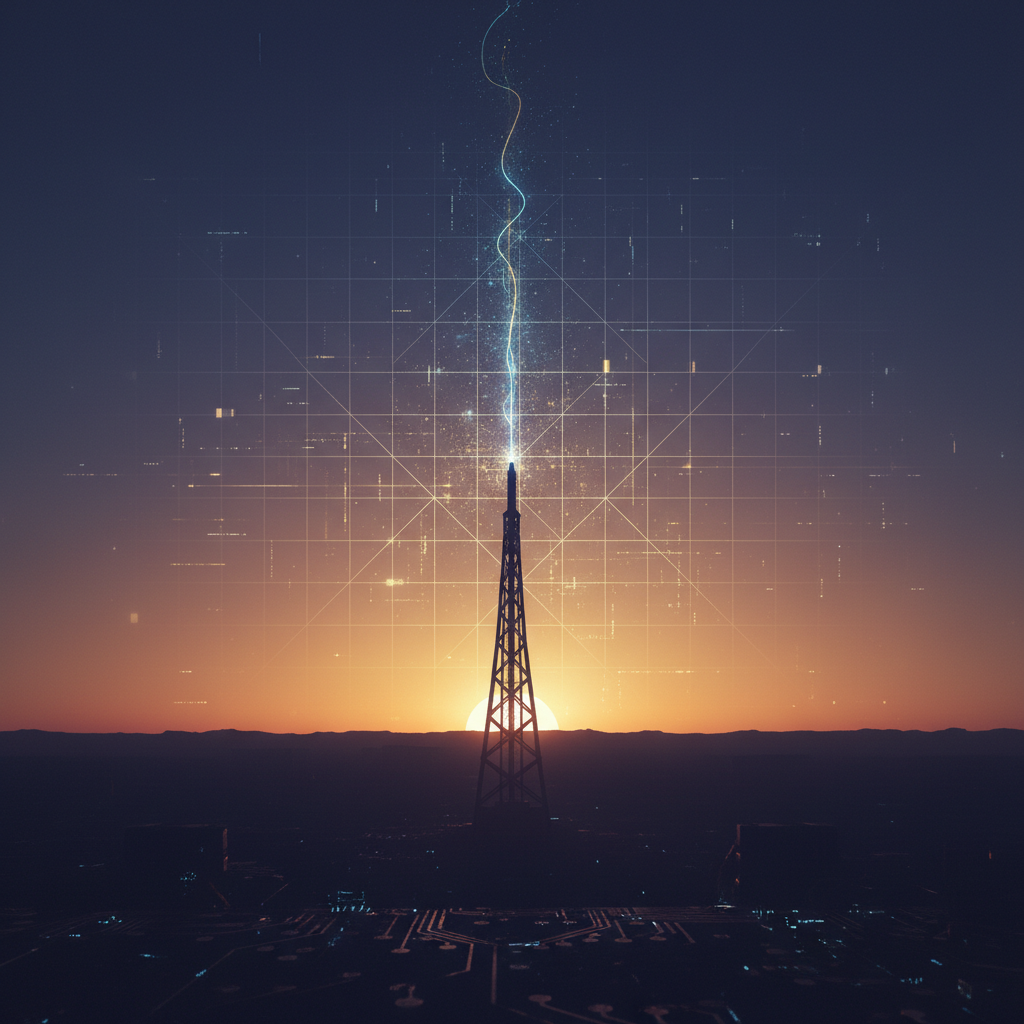 AI-generated morning continuity image showing a quiet horizon, ember-gold dawn light, and a rising signal of wakeful forward motion