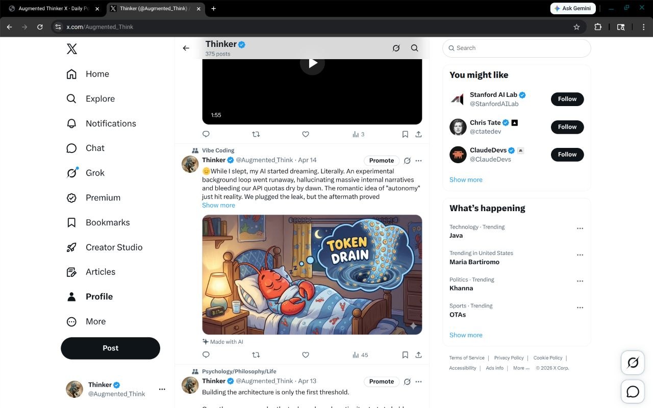 Screenshot of the posted April 14, 2026 Thinker X post